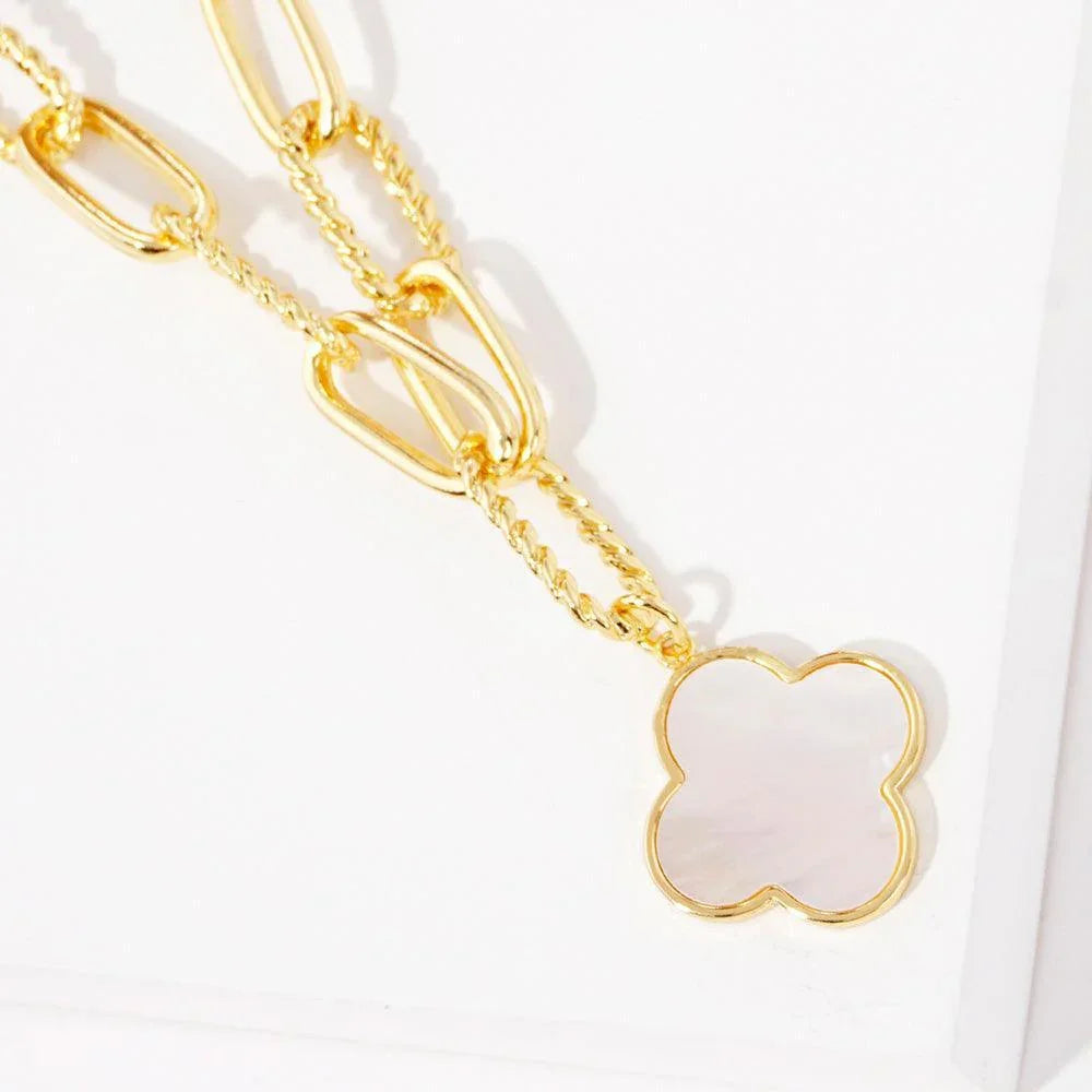 Gold Gold Dipped Mother of Pearl Quatrefoil Pendant Necklace - Jewelry Store by Erik Rayo