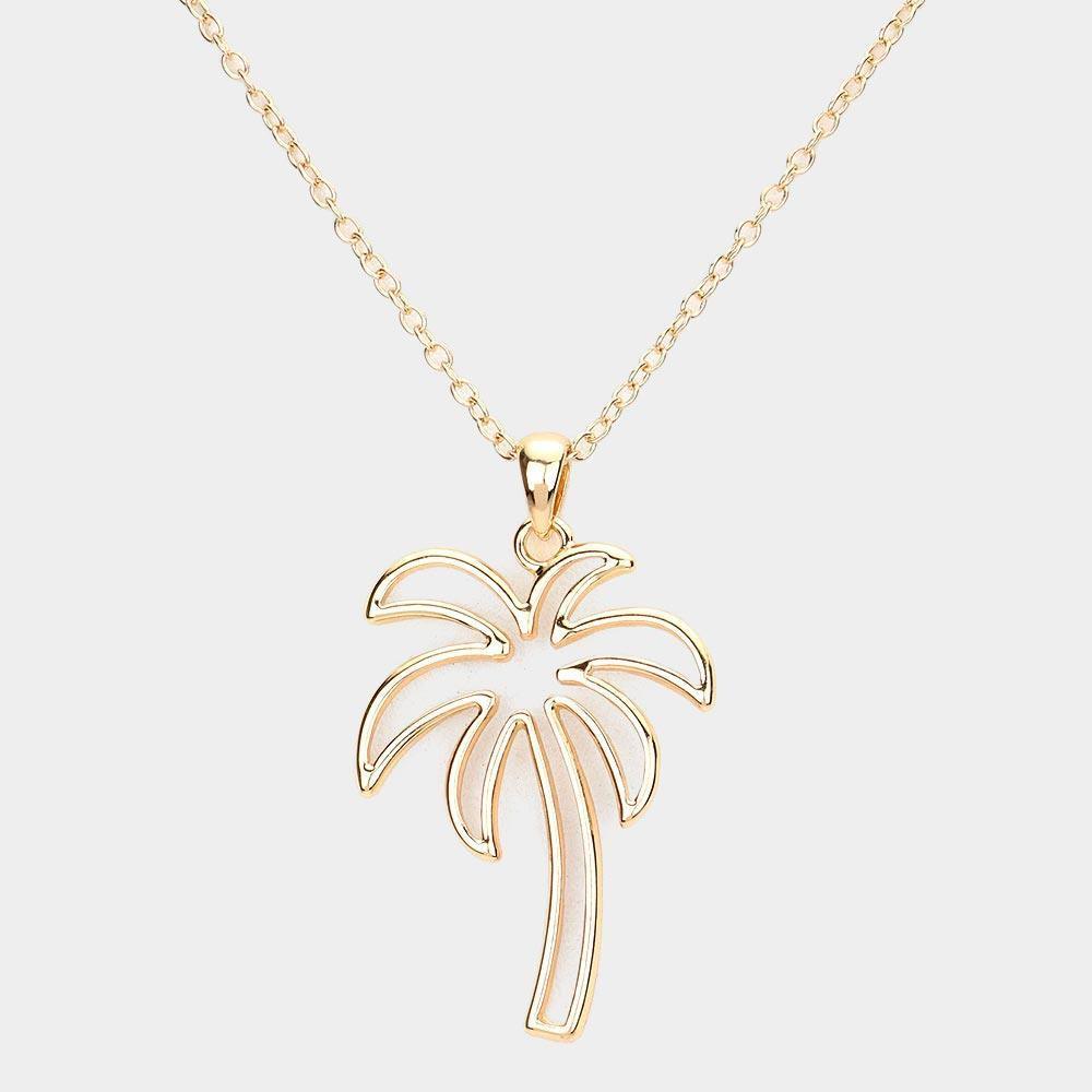 Gold Metal Cut Out Palm Tree Pendant Necklace - Jewelry Store by Erik Rayo