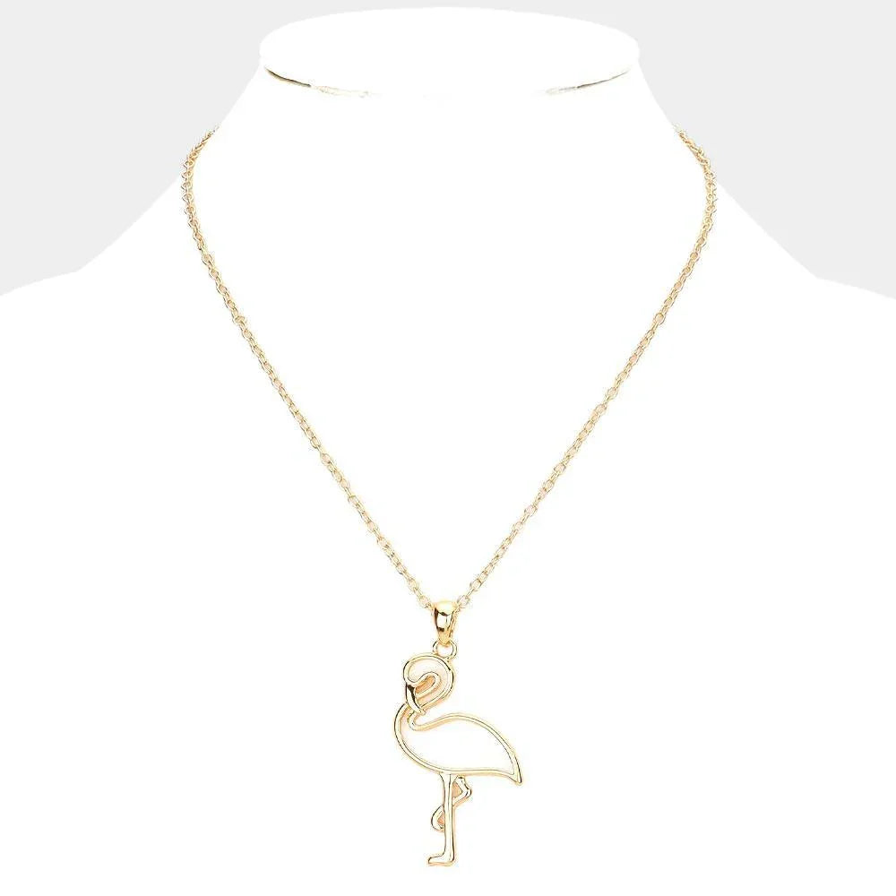 Gold Metal Cut Out Flamingo Pendant Necklace - Jewelry Store by Erik Rayo