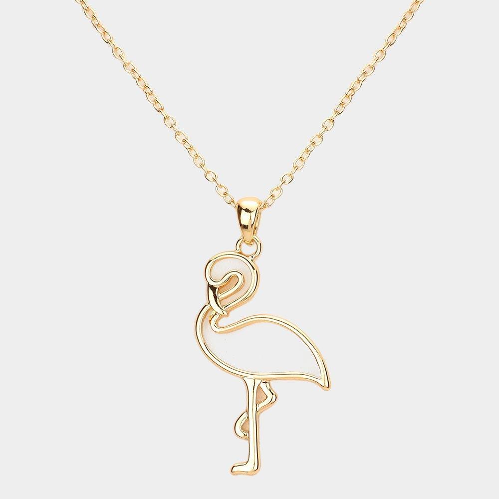 Gold Metal Cut Out Flamingo Pendant Necklace - Jewelry Store by Erik Rayo