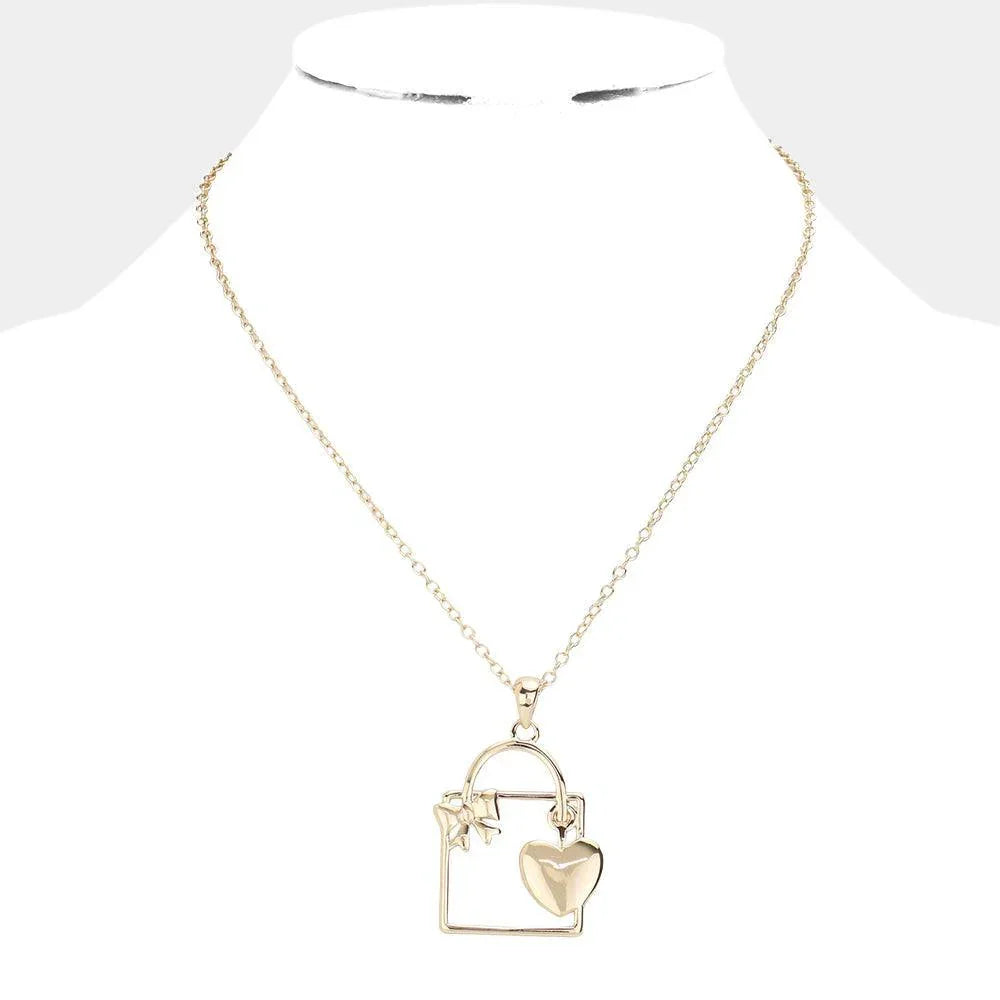 Gold Heart Ribbon Gift Box Pendant Necklace - Jewelry Store by Erik Rayo