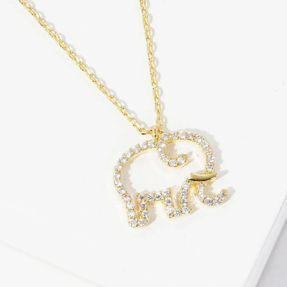 Gold Gold Dipped Rhinestone Elephant Pendant Necklace - Jewelry Store by Erik Rayo