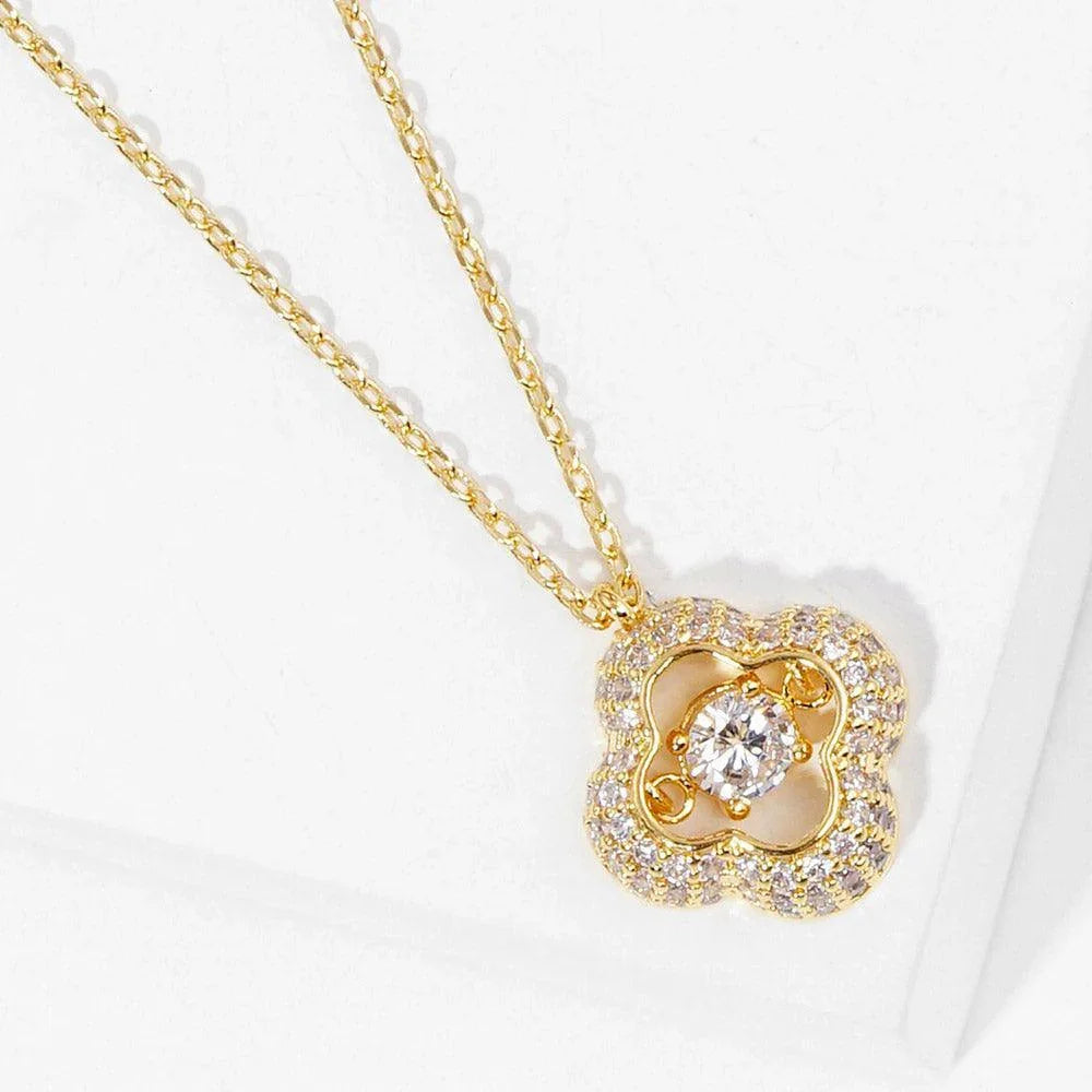 Gold Gold Dipped Rhinestone Quatrefoil Pendant Necklace - Jewelry Store by Erik Rayo