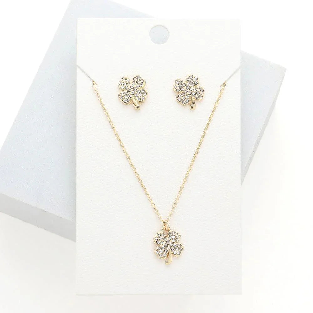 Gold Rhinestone Embellished Clover Pendant Necklace - Jewelry Store by Erik Rayo