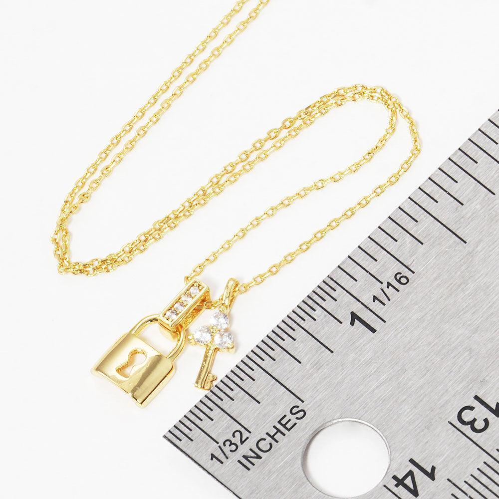Gold Gold Dipped Rhinestone Embellished Key Lock Pendant Necklace - Jewelry Store by Erik Rayo