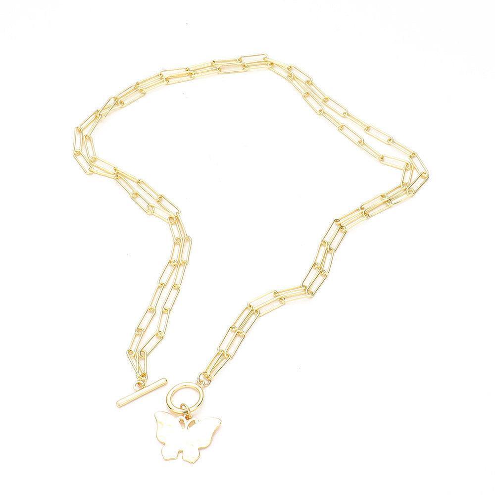 Gold Hammered Metal Butterfly Pendant Double Layered Toggle Necklace - Jewelry Store by Erik Rayo