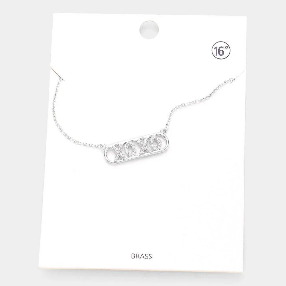 XOXO Brass Metal Rhinestone Embellished Message Pendant Necklace - Jewelry Store by Erik Rayo