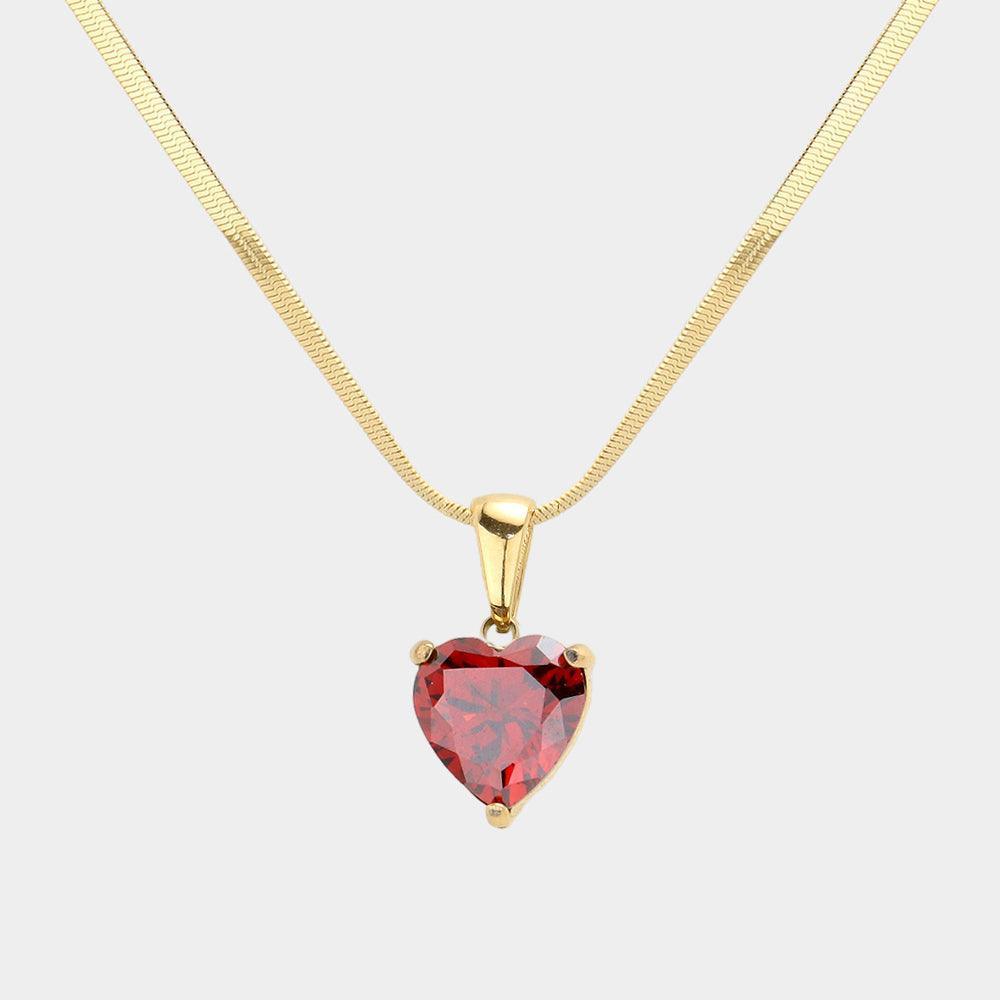 Red 18K Gold Dipped Stainless Steel CZ Heart Pendant Necklace - Jewelry Store by Erik Rayo