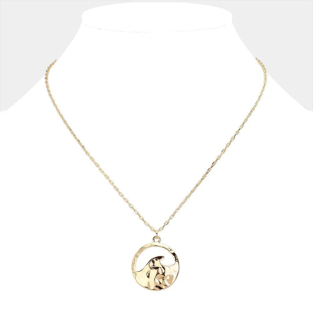 Gold Hammered Metal Wave Pendant Necklace - Jewelry Store by Erik Rayo