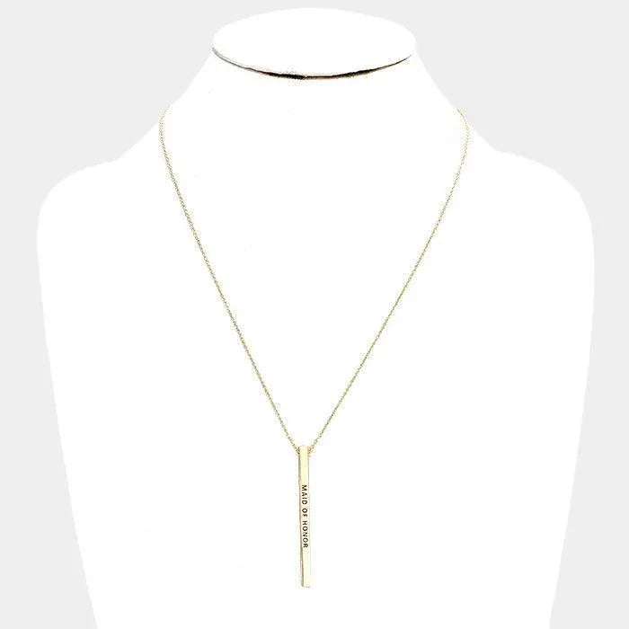 Gold Maid of Honor Metal Bar Pendant Necklace - Jewelry Store by Erik Rayo