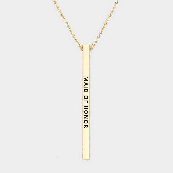 Gold Maid of Honor Metal Bar Pendant Necklace - Jewelry Store by Erik Rayo