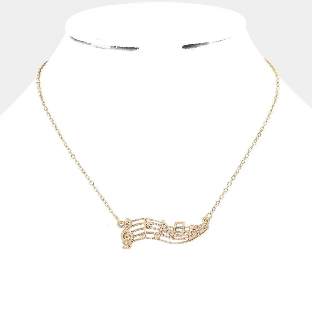 Gold Metal Treble Clef Music Notes Pendant Necklace - Jewelry Store by Erik Rayo