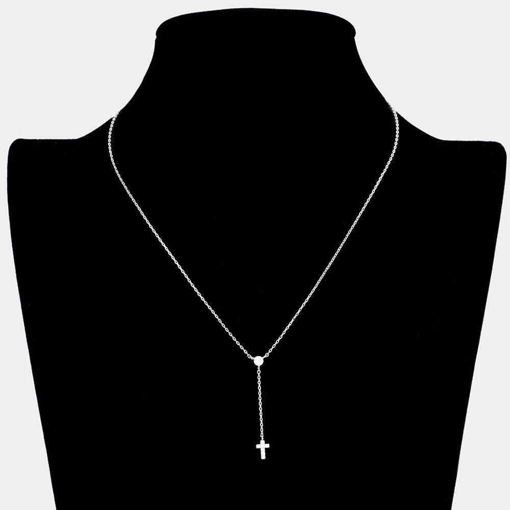 Stone Paved Brass Metal Cross Pendant Necklace - Jewelry Store by Erik Rayo