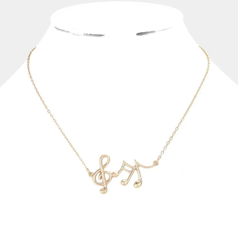 Gold Metal Treble Clef Music Notes Pendant Necklace - Jewelry Store by Erik Rayo