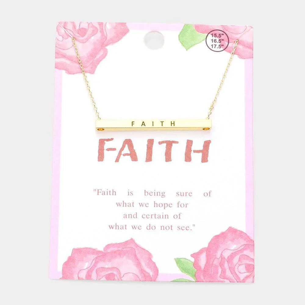 Gold FAITH Metal Bar Message Pendant Necklace - Jewelry Store by Erik Rayo