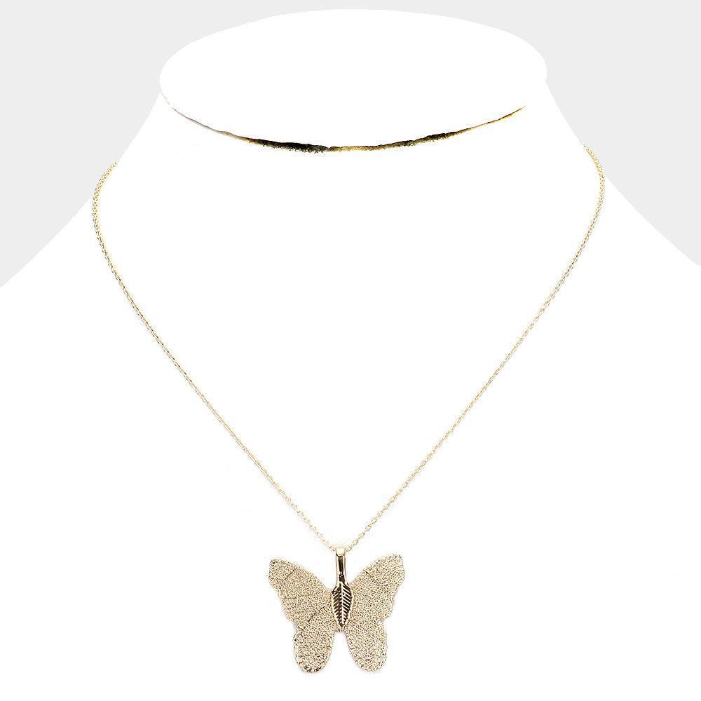 Gold Gold Dipped Textured Butterfly Pendant Necklace - Jewelry Store by Erik Rayo