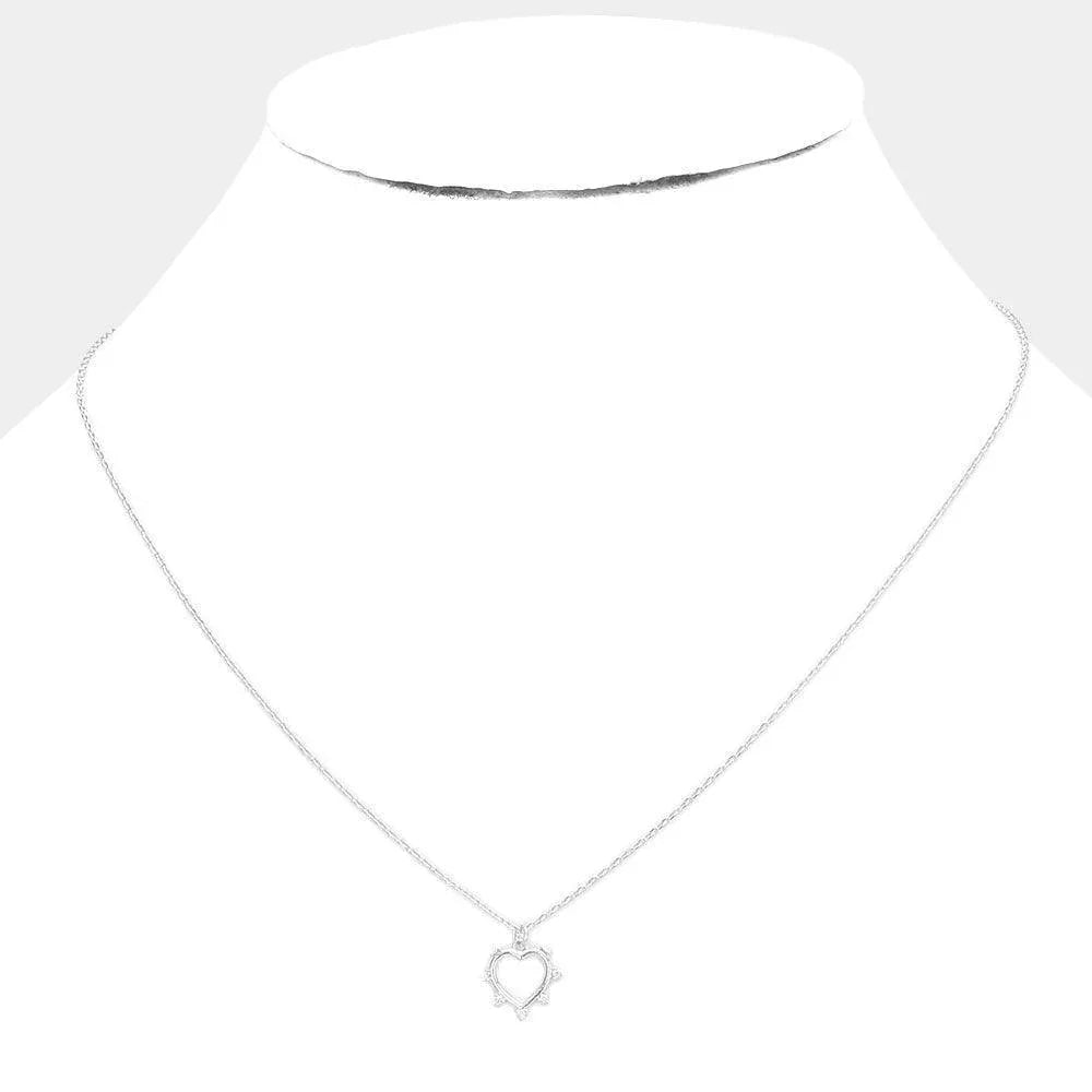 Stone Trim Brass Metal Open Heart Pendant Necklace - Jewelry Store by Erik Rayo