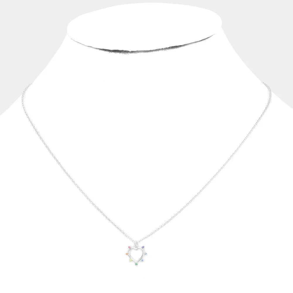 Stone Trim Brass Metal Open Heart Pendant Necklace - Jewelry Store by Erik Rayo