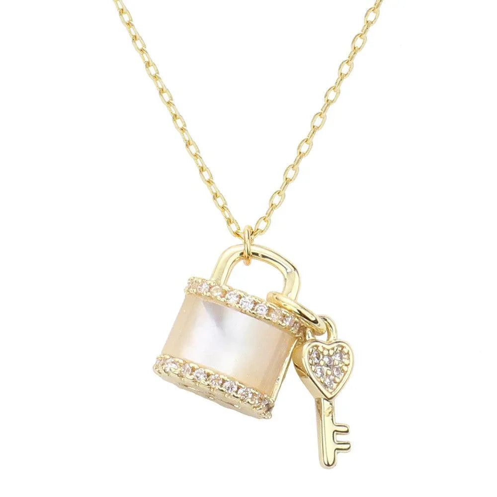 Gold Gold Dipped Mother of Pearl Lock Key Pendant Necklace - Jewelry Store by Erik Rayo