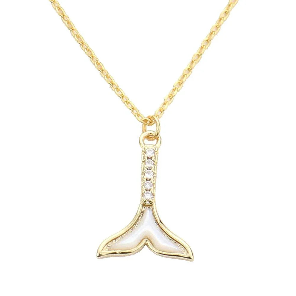 Gold Gold Dipped Mother of Pearl Whale Tail Pendant Necklace - Jewelry Store by Erik Rayo