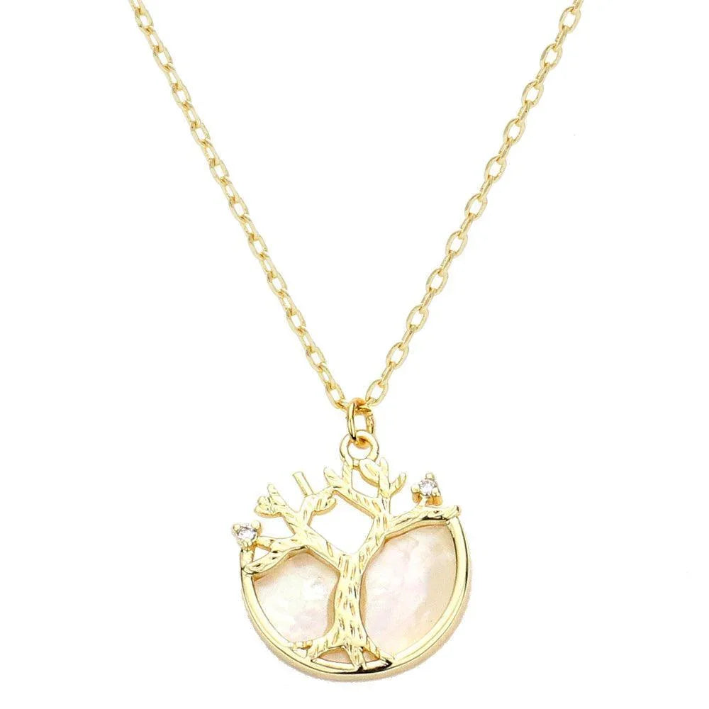 Gold Gold Dipped Mother of Pearl Tree of Life Pendant Necklace - Jewelry Store by Erik Rayo