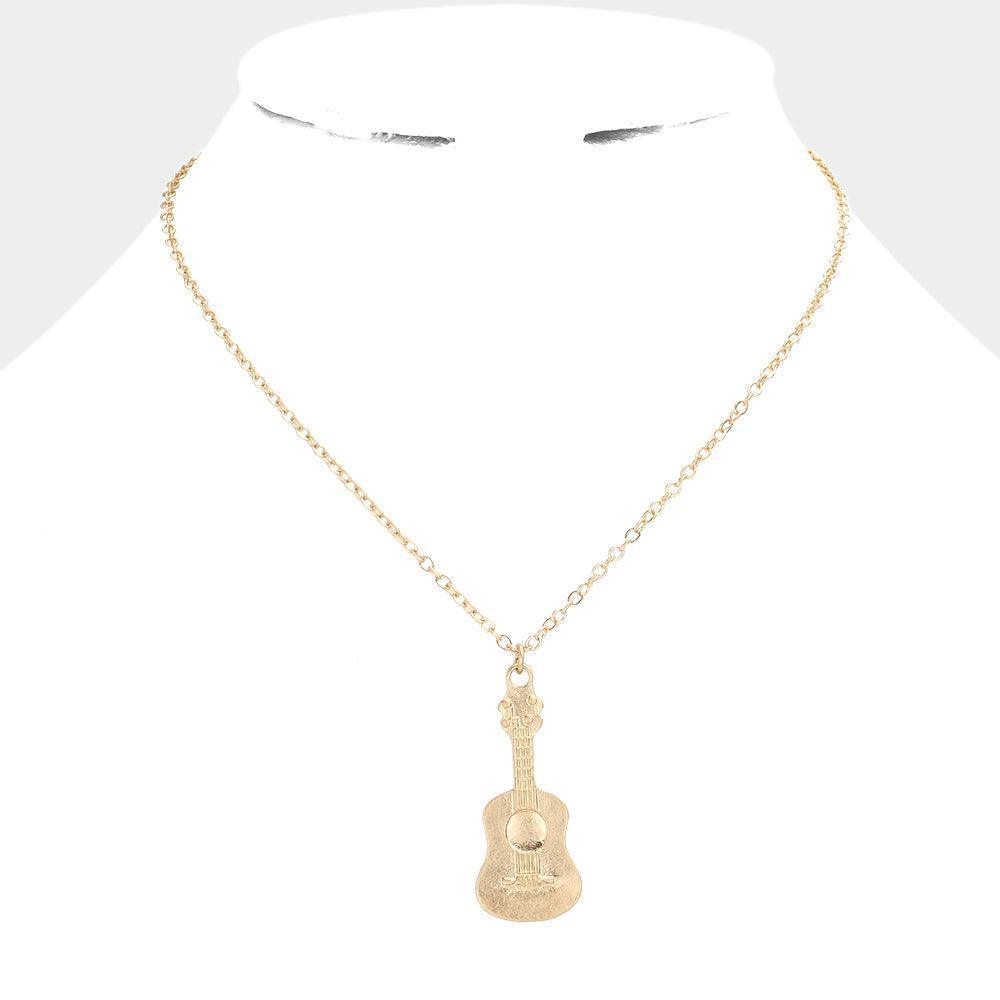 Gold Metal Guitar Pendant Necklace - Jewelry Store by Erik Rayo