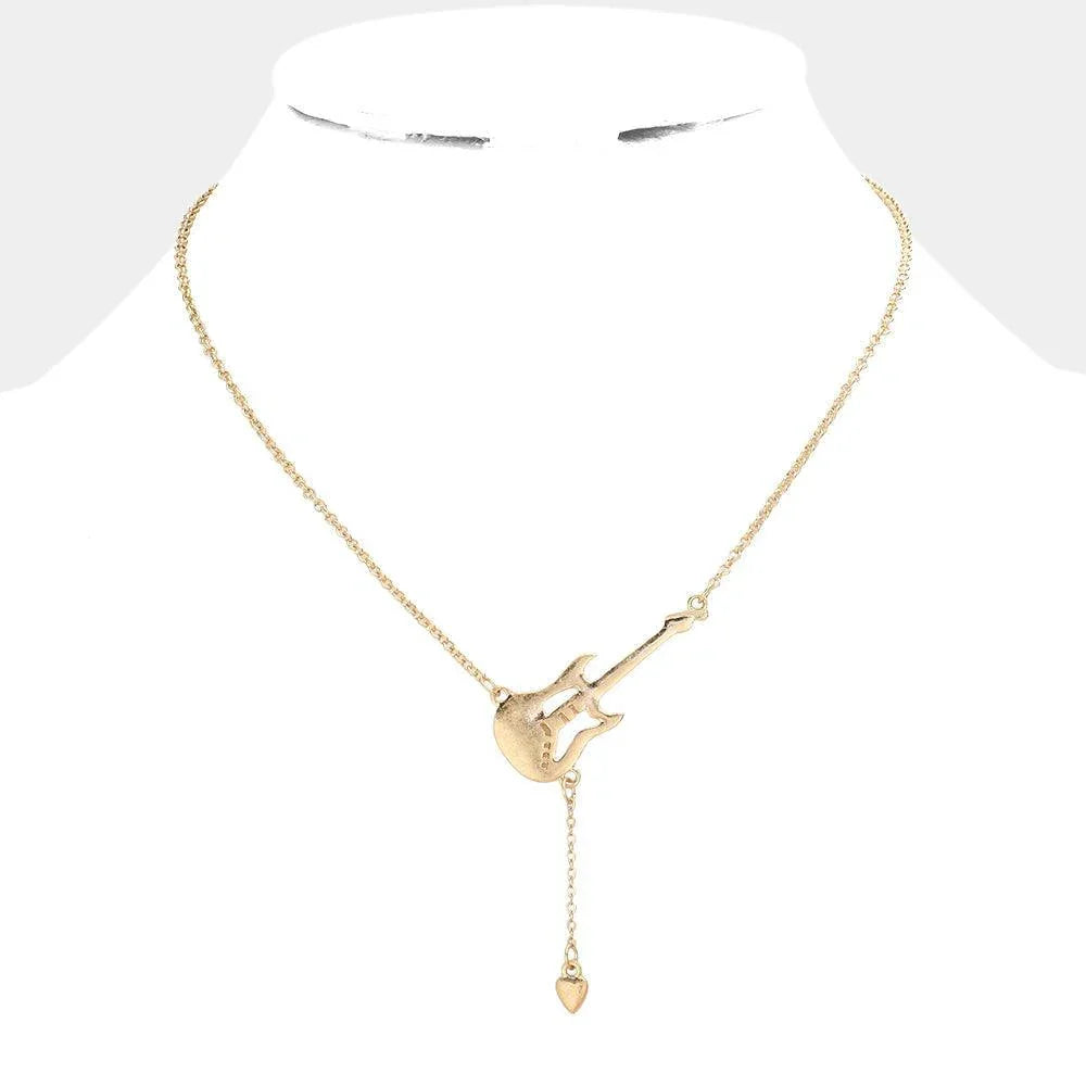 Gold Metal Guitar Heart Link Pendant Necklace - Jewelry Store by Erik Rayo