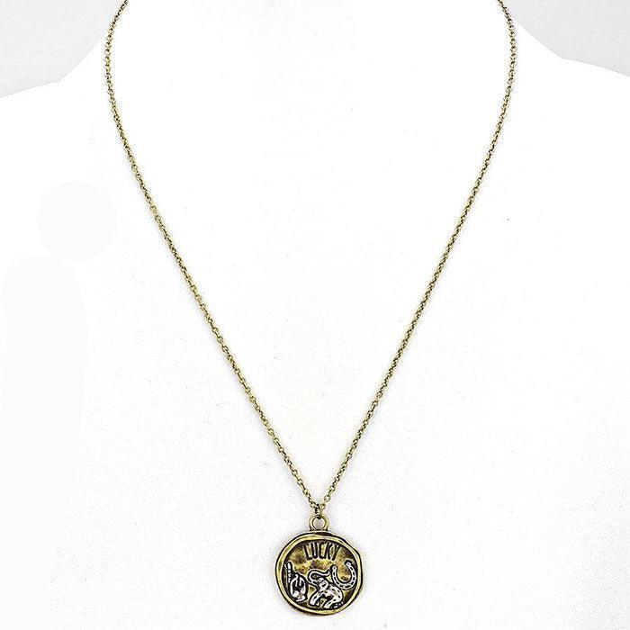 Gold Lucky Wax Seal Metal Pendant Necklace - Jewelry Store by Erik Rayo