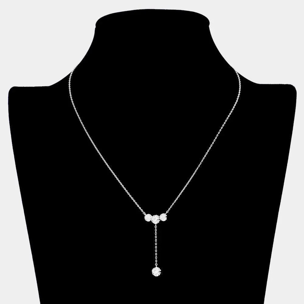 Stone Pointed Triple Flower Pendant Y Drop Necklace - Jewelry Store by Erik Rayo