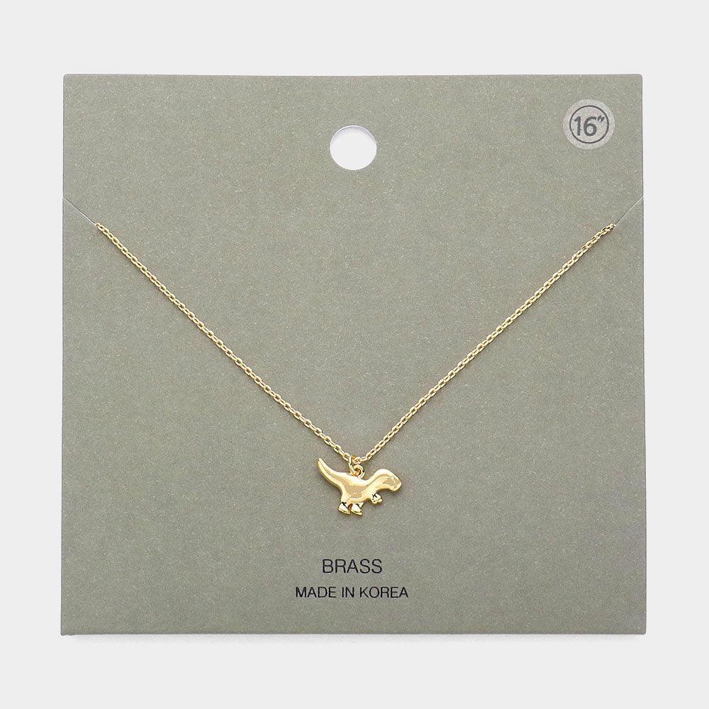 Gold Brass Metal Dinosaur Pendant Necklace - Jewelry Store by Erik Rayo