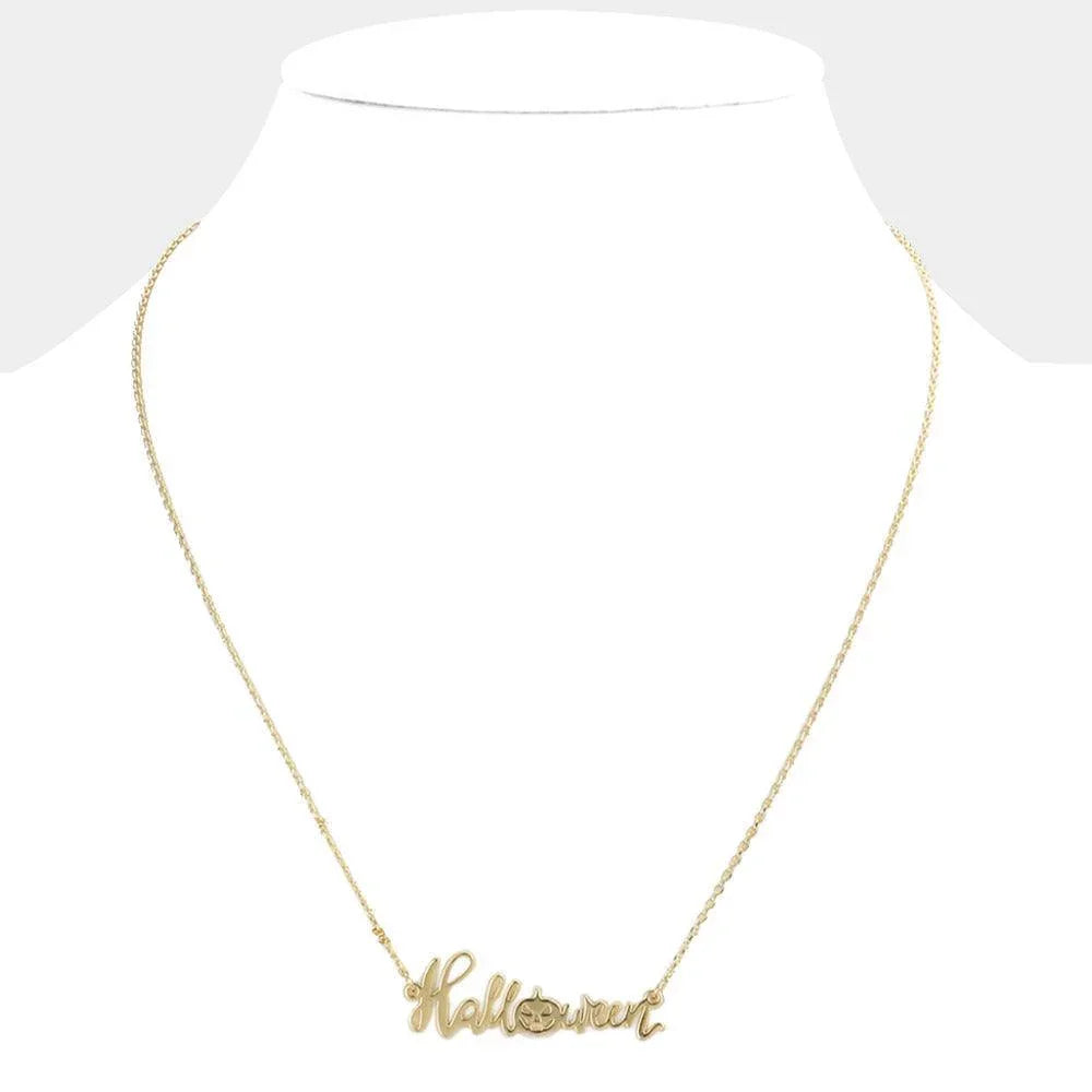 Gold Halloween Metal Message Pendant Necklace - Jewelry Store by Erik Rayo