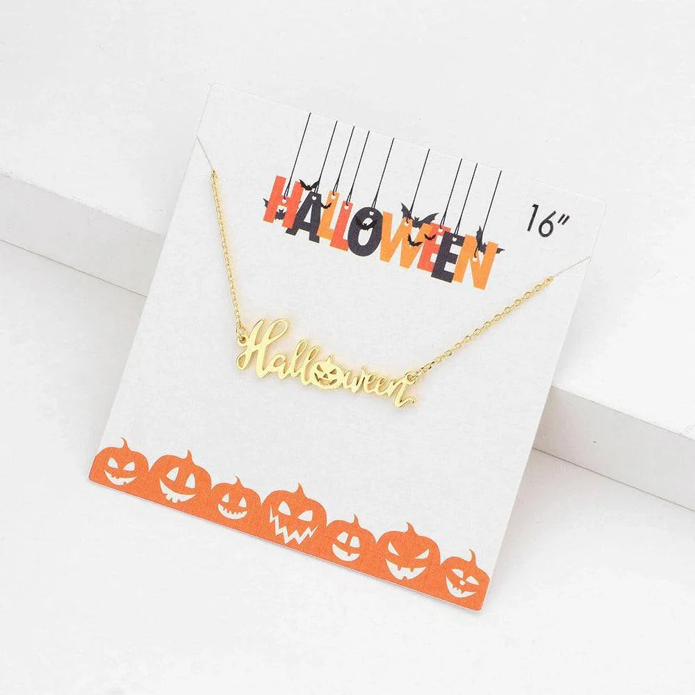 Gold Halloween Metal Message Pendant Necklace - Jewelry Store by Erik Rayo