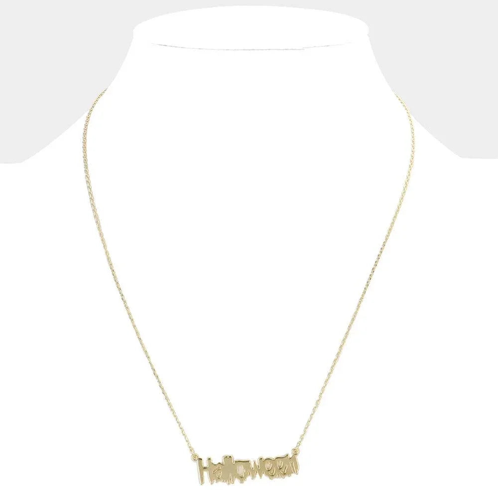 Gold Halloween Metal Message Pendant Necklace - Jewelry Store by Erik Rayo