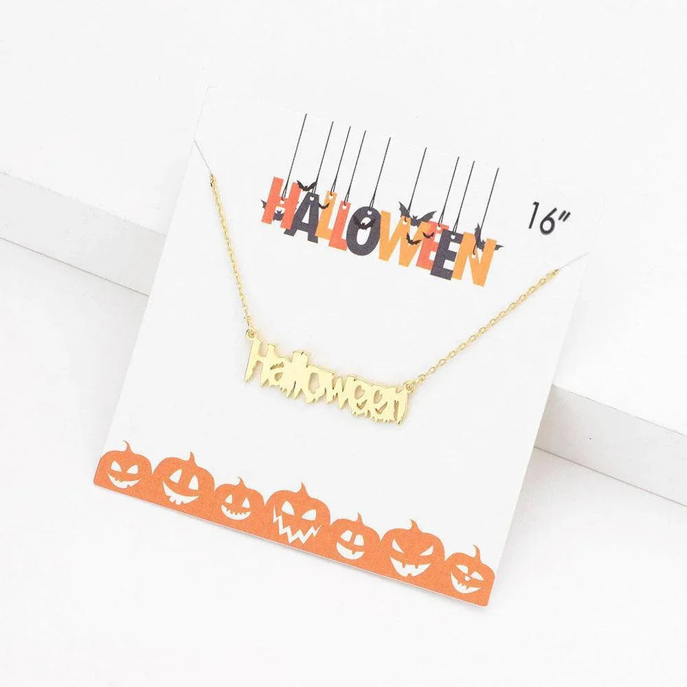 Gold Halloween Metal Message Pendant Necklace - Jewelry Store by Erik Rayo