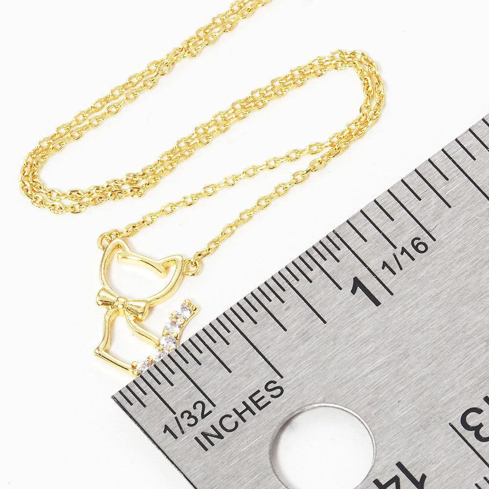 Gold Gold Dipped Rhinestone Embellished Cat Pendant Necklace - Jewelry Store by Erik Rayo