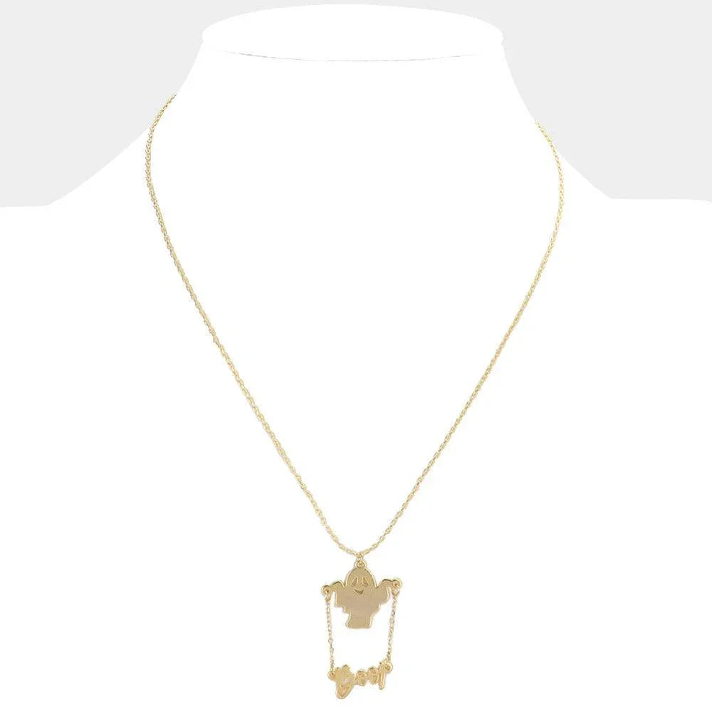 Gold Boo Metal Message Halloween Ghost Pendant Necklace - Jewelry Store by Erik Rayo