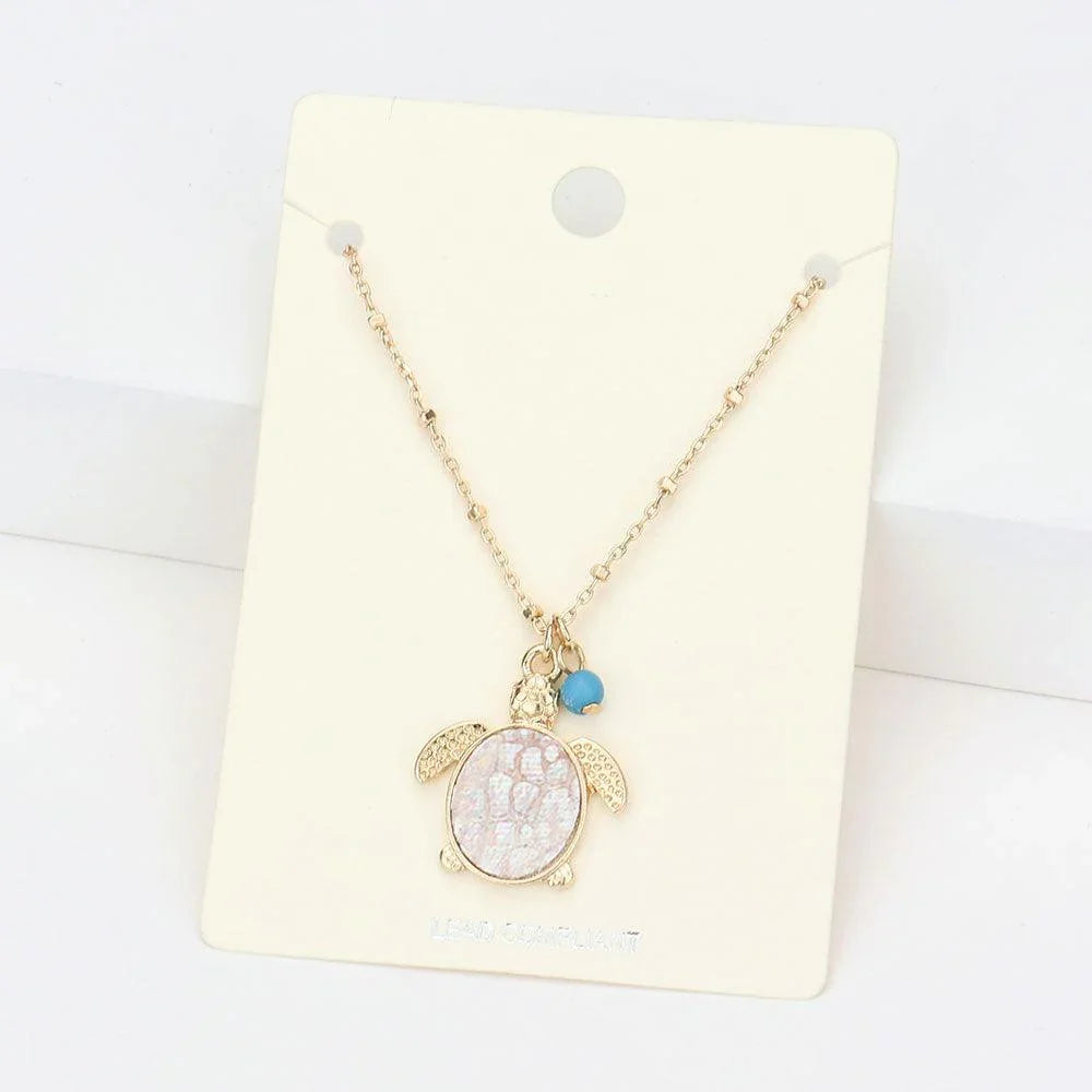 Gold Patterned Turtle Pendant Necklace - Jewelry Store by Erik Rayo