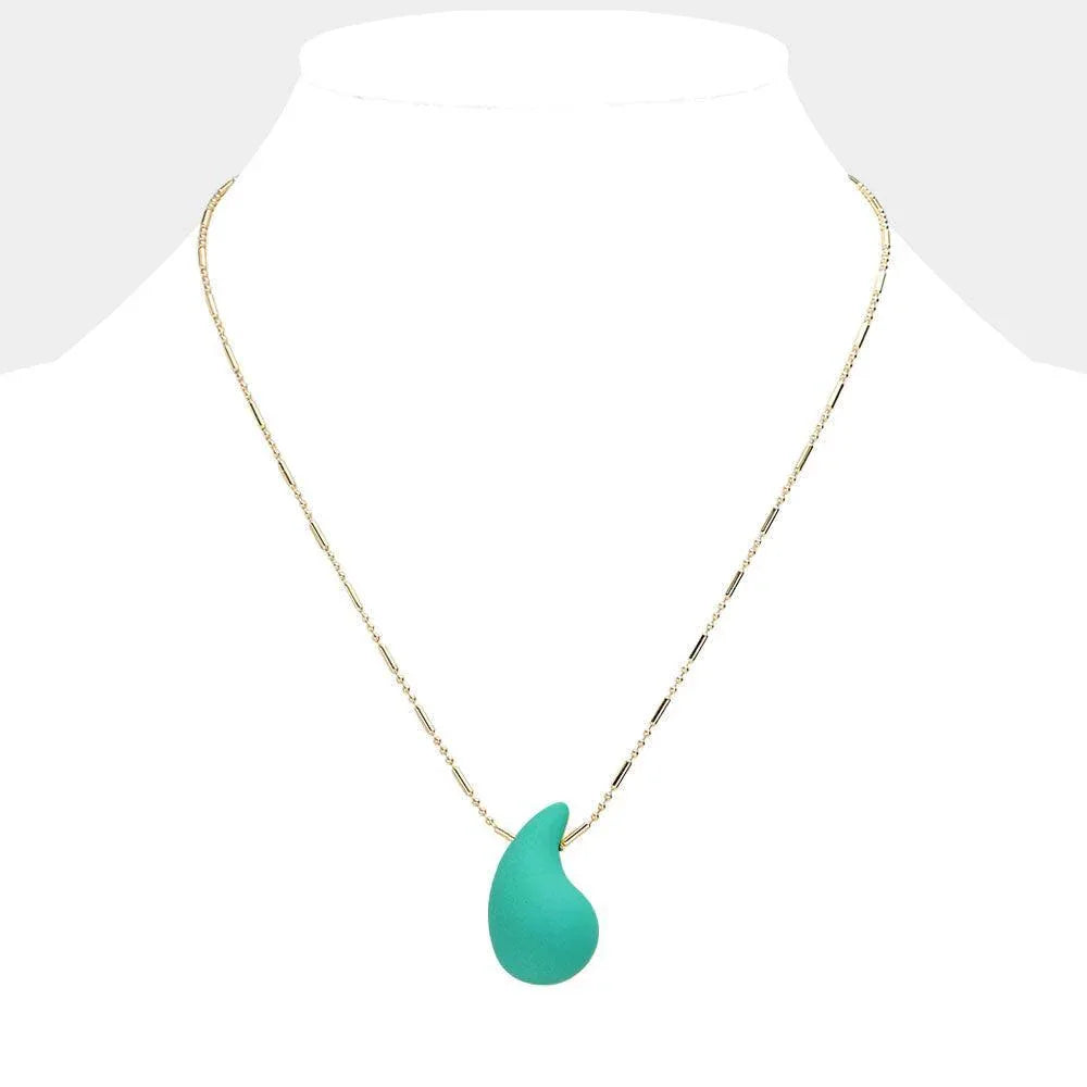 Gold Matte Colored Teardrop Pendant Necklace - Jewelry Store by Erik Rayo