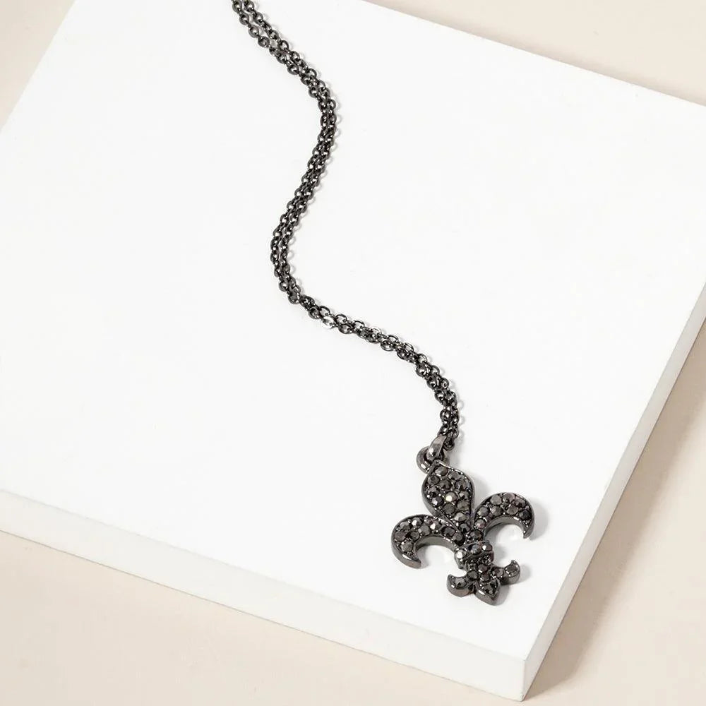 Stone Paved Fleur de Lis Pendant Necklace - Jewelry Store by Erik Rayo