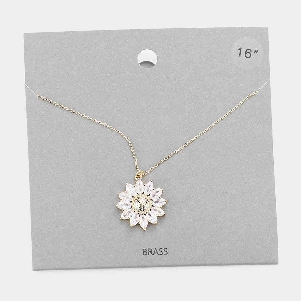 Gold Marquise Stone Brass Metal Flower Pendant Necklace - Jewelry Store by Erik Rayo