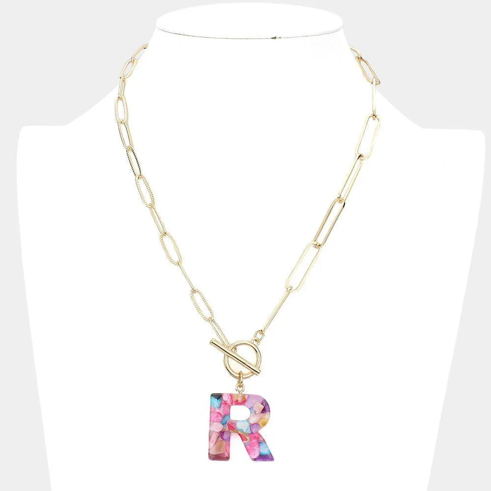 '-R- Colorful Monogram Pendant Toggle Necklace - Jewelry Store by Erik Rayo