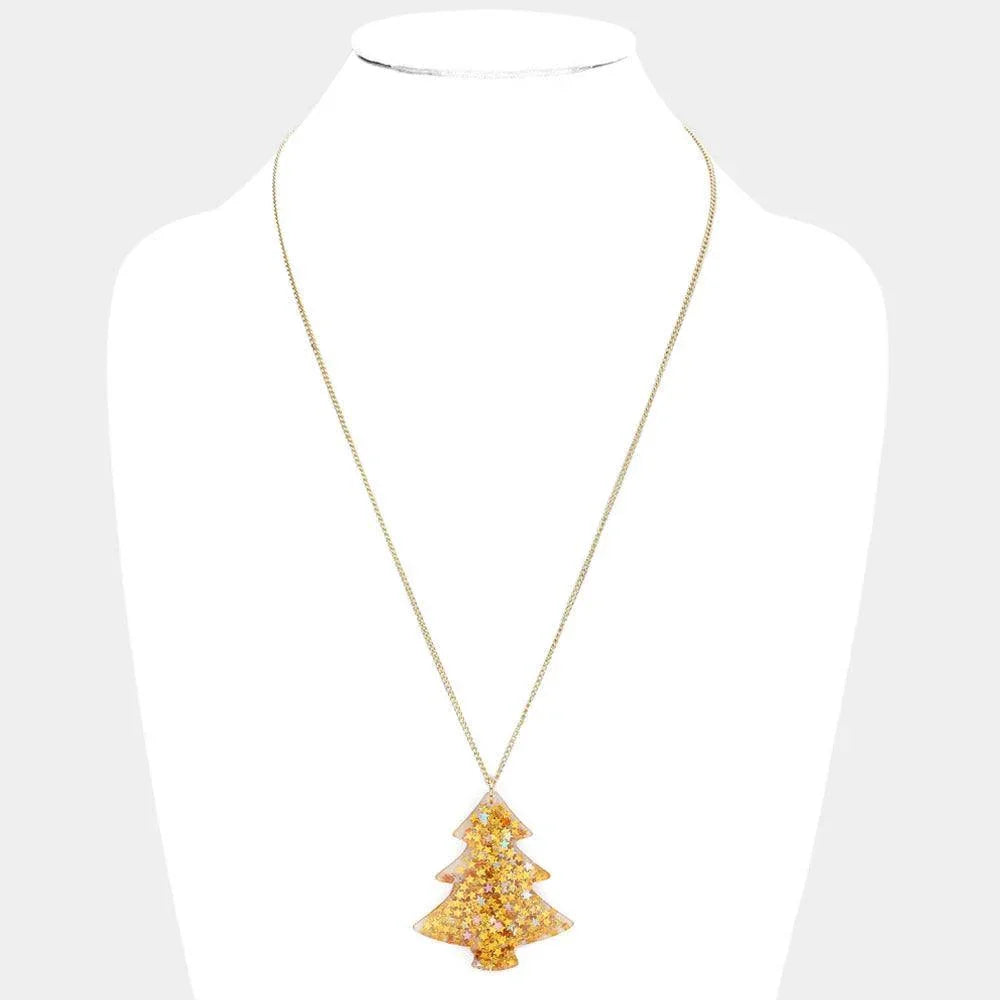 Gold Glittered Christmas Tree Pendant Necklace - Jewelry Store by Erik Rayo