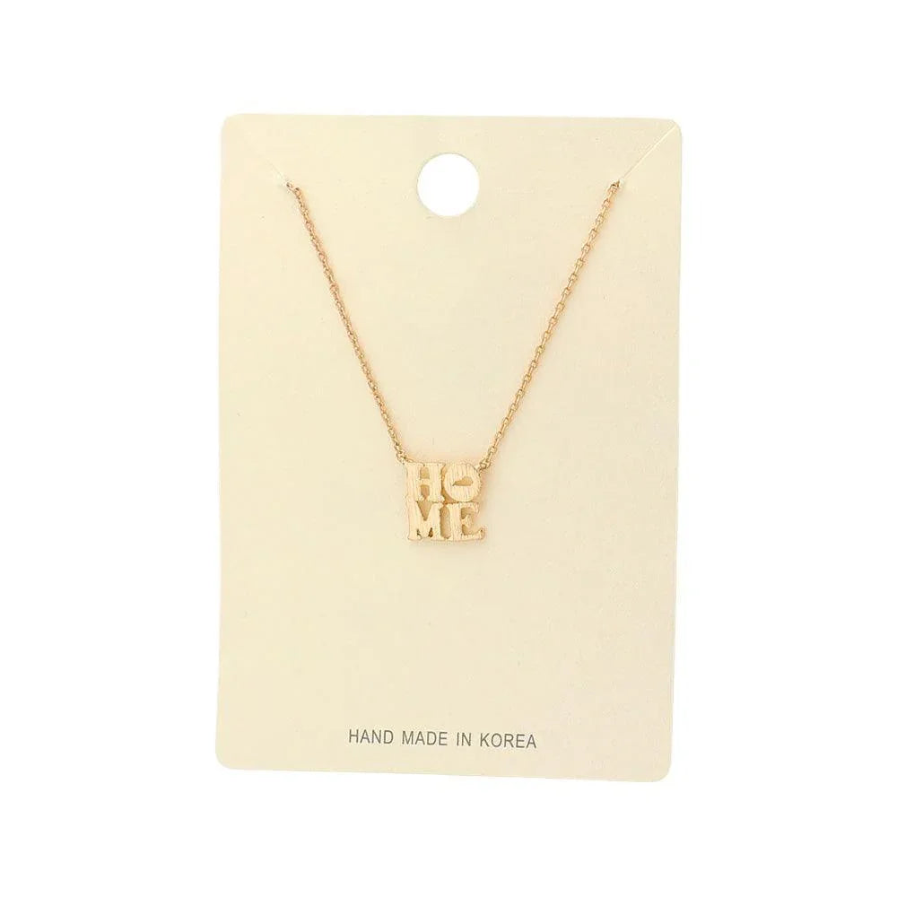 Gold HOME Message Plate Pendant Necklace - Jewelry Store by Erik Rayo