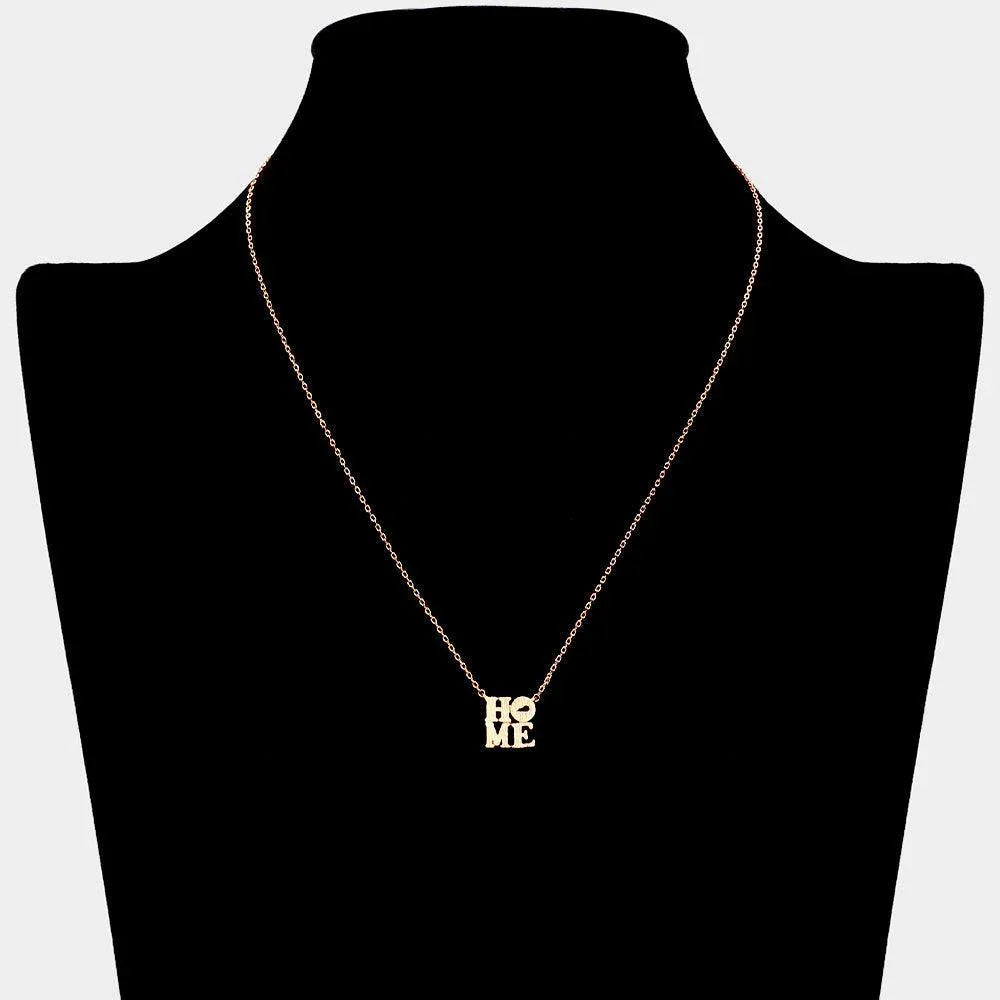 Gold HOME Message Plate Pendant Necklace - Jewelry Store by Erik Rayo