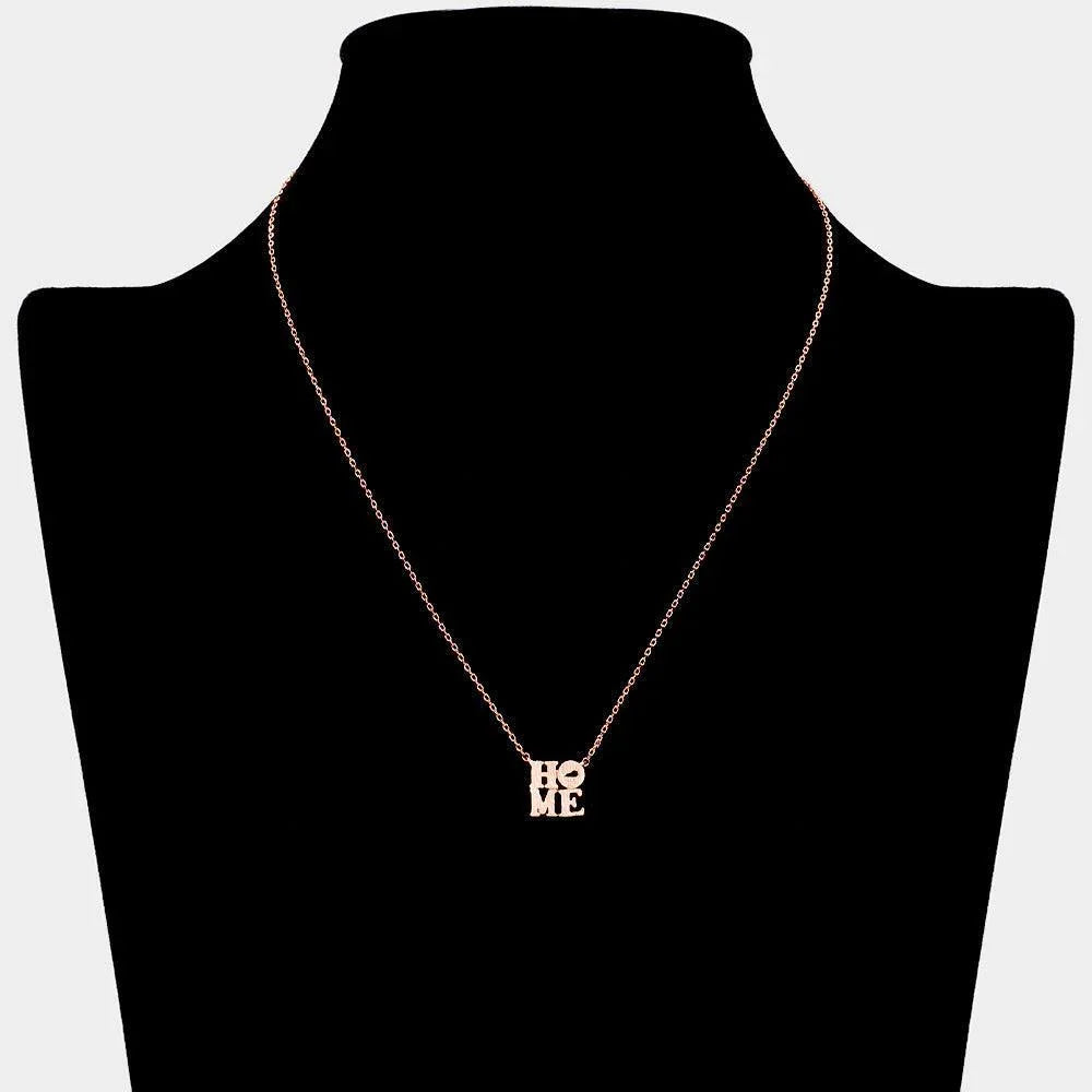 Gold HOME Message Plate Pendant Necklace - Jewelry Store by Erik Rayo