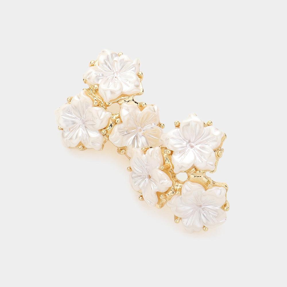 Cream Pearl Triple Flower Cluster Earrings - Jewelry Store by Erik Rayo