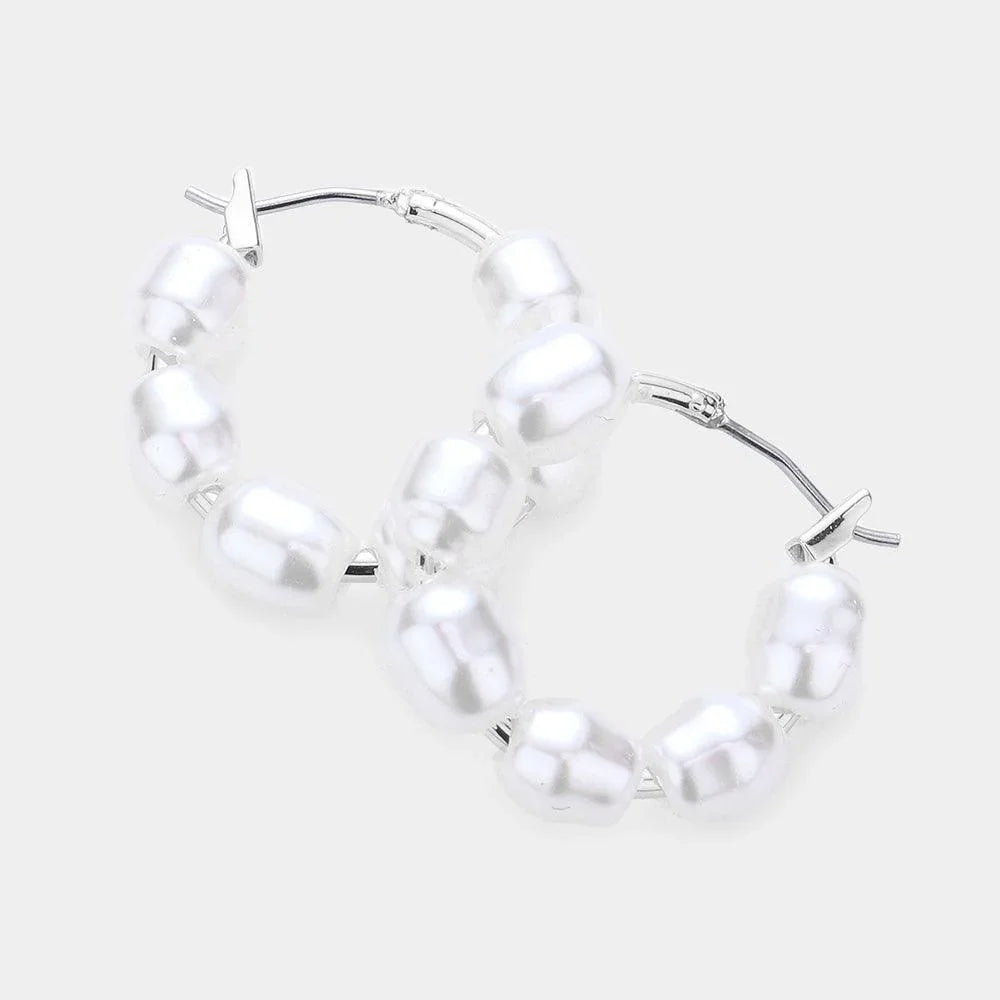 Pearl Hoop Pin Catch Earrings - Jewelry Store by Erik Rayo