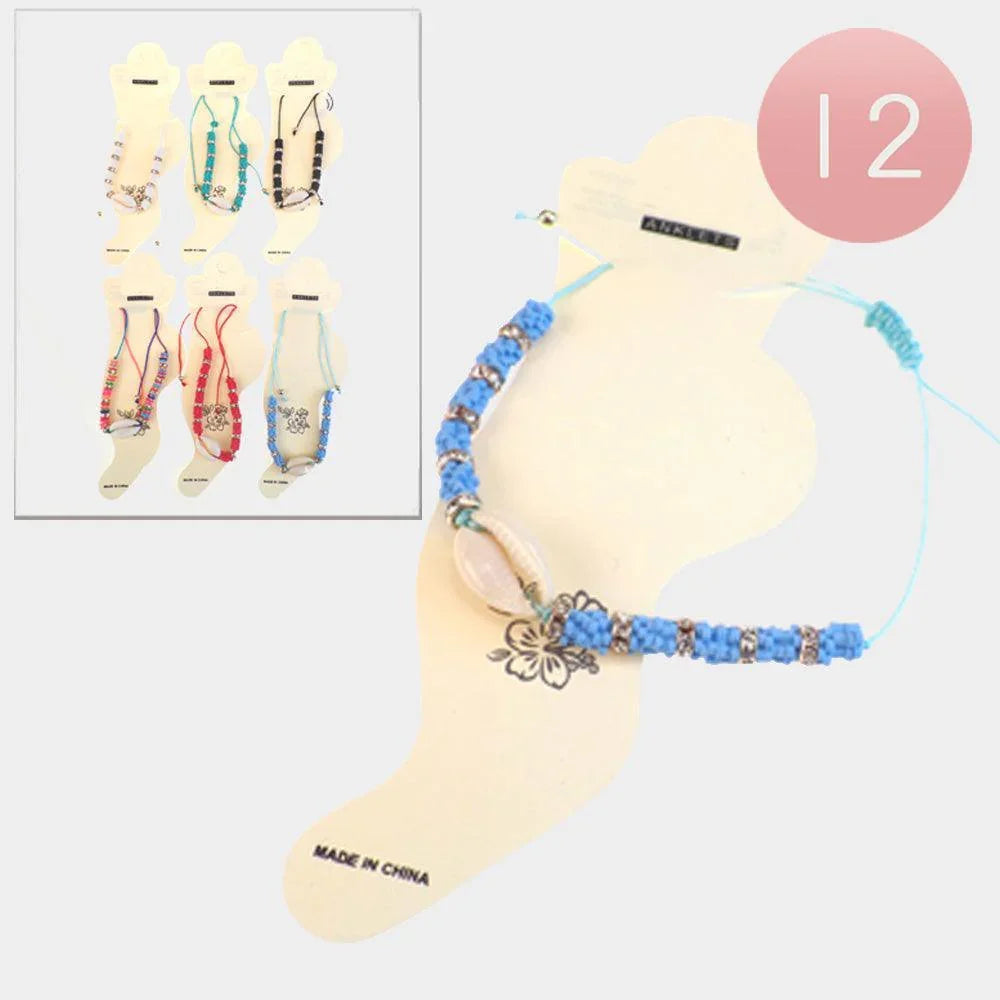 12PCS - Puka Shell Colorful Beaded Anklets - Jewelry Store by Erik Rayo