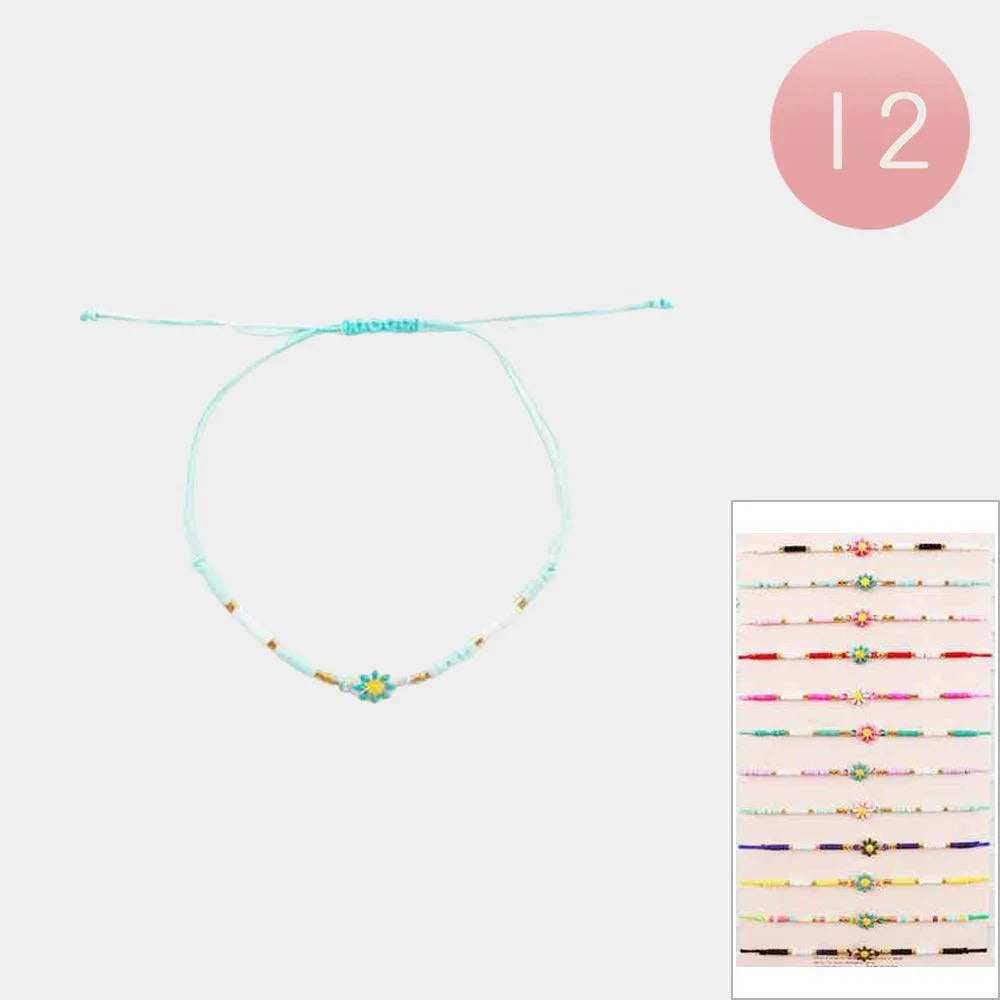 12PCS - Flower Pointed Beaded Cinch Pull Tie Bracelets - Jewelry Store by Erik Rayo
