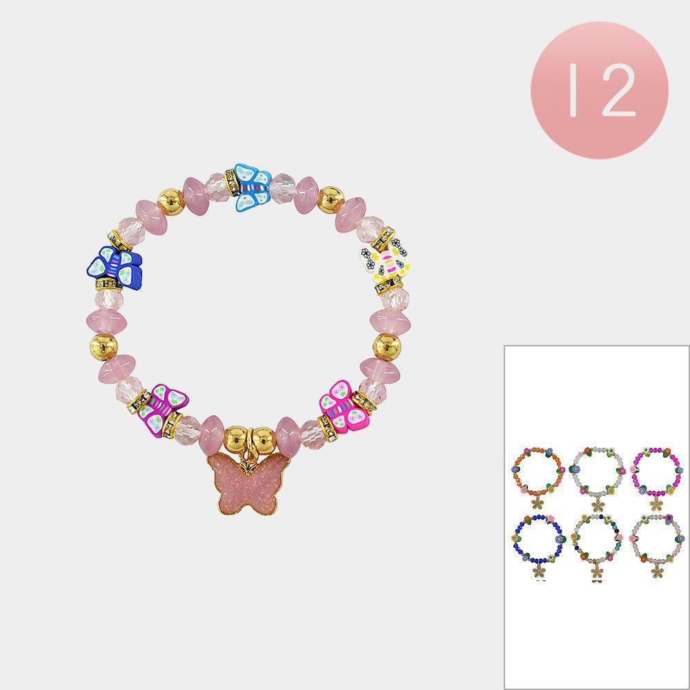 12PCS - Butterfly Charm Pointed Beaded Stretch Bracelets - Jewelry Store by Erik Rayo